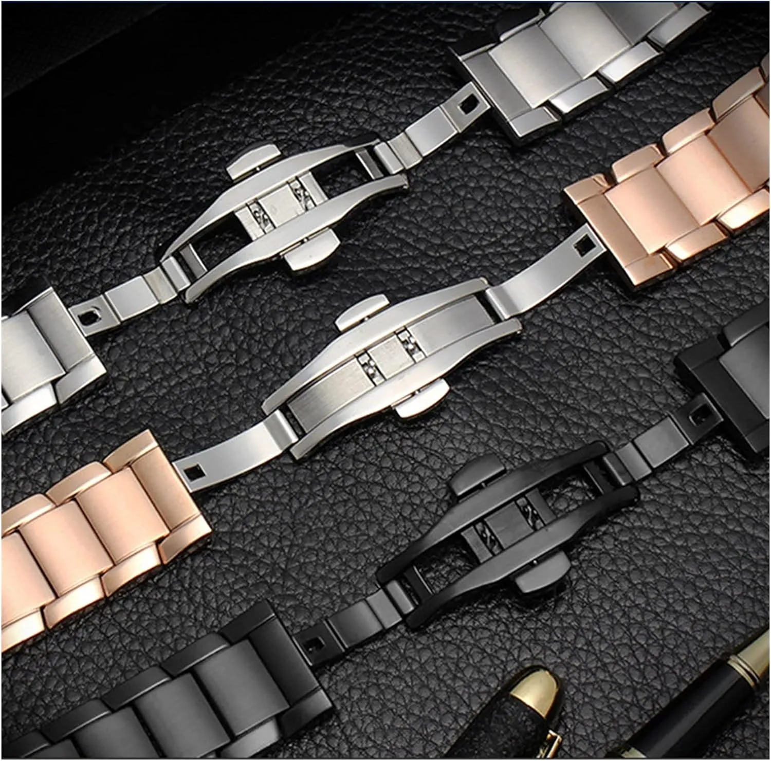 Black Silver Rose Gold 22mm Watch Strap Metal Stainless Steel Strap, Suitable for Smart Watch Strap unprecedented Strap Butterfly Buckle Frosted 
