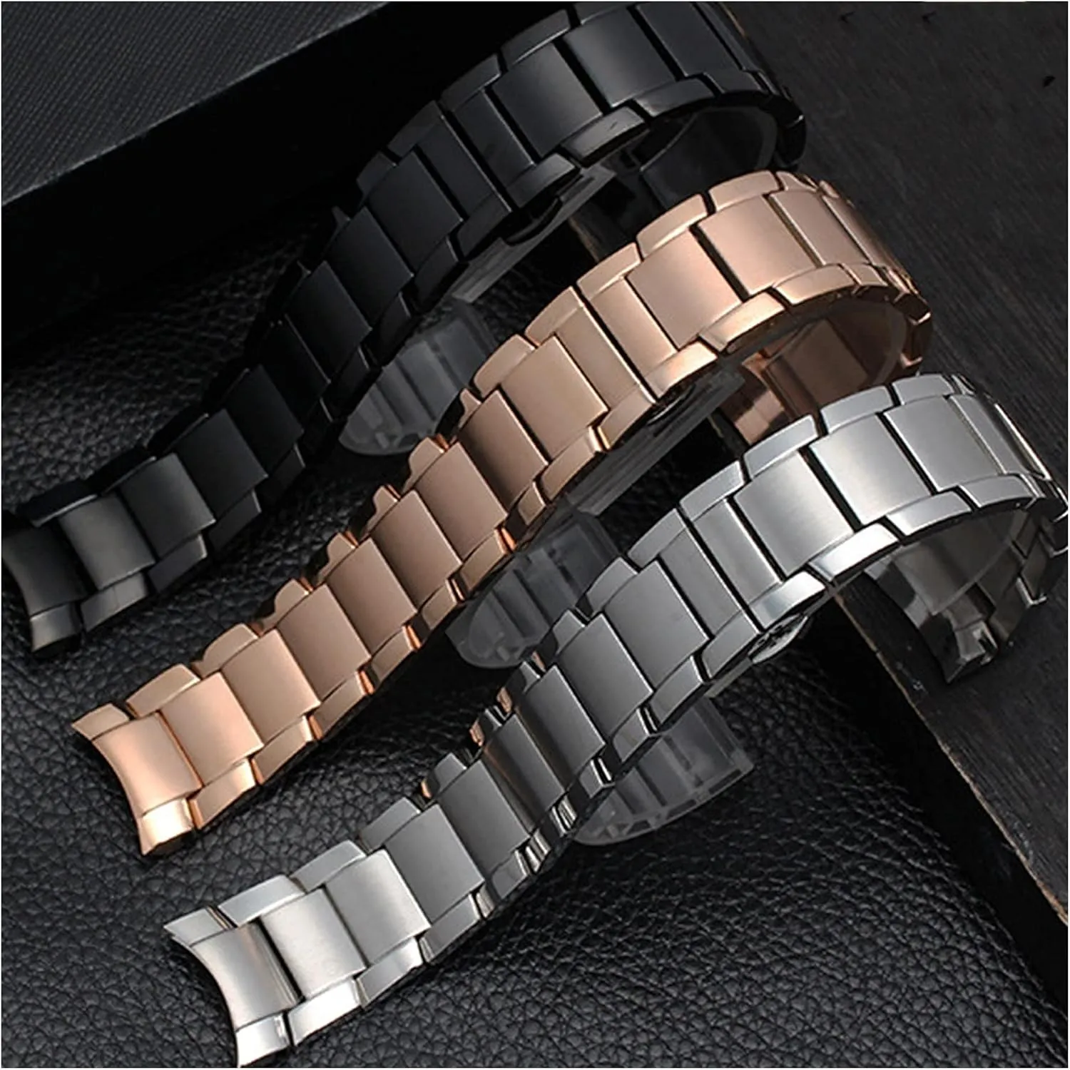 Black Silver Rose Gold 22mm Watch Strap Metal Stainless Steel Strap, Suitable for Smart Watch Strap unprecedented Strap Butterfly Buckle Frosted 