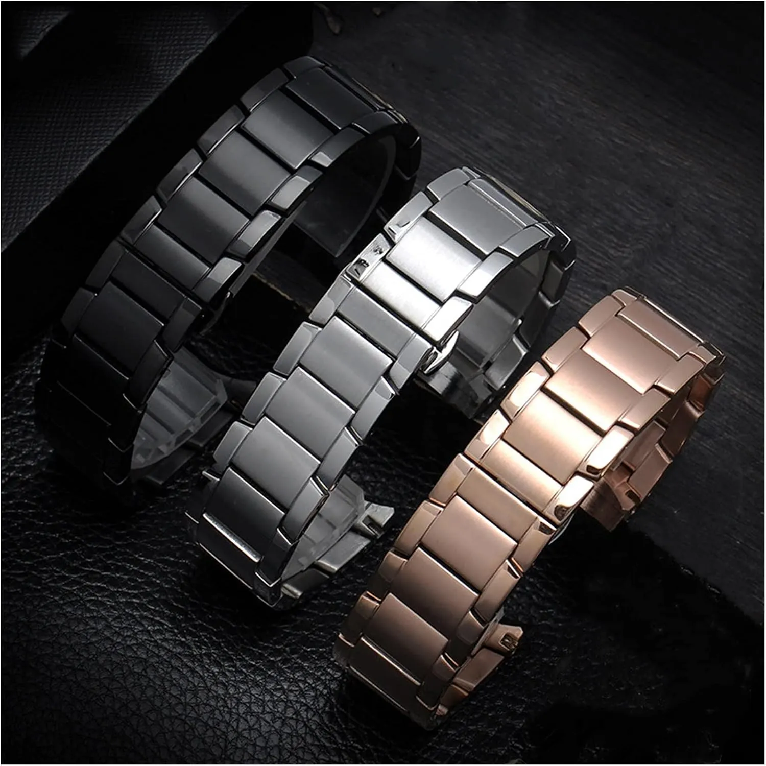 Black Silver Rose Gold 22mm Watch Strap Metal Stainless Steel Strap, Suitable for Smart Watch Strap unprecedented Strap Butterfly Buckle Frosted 