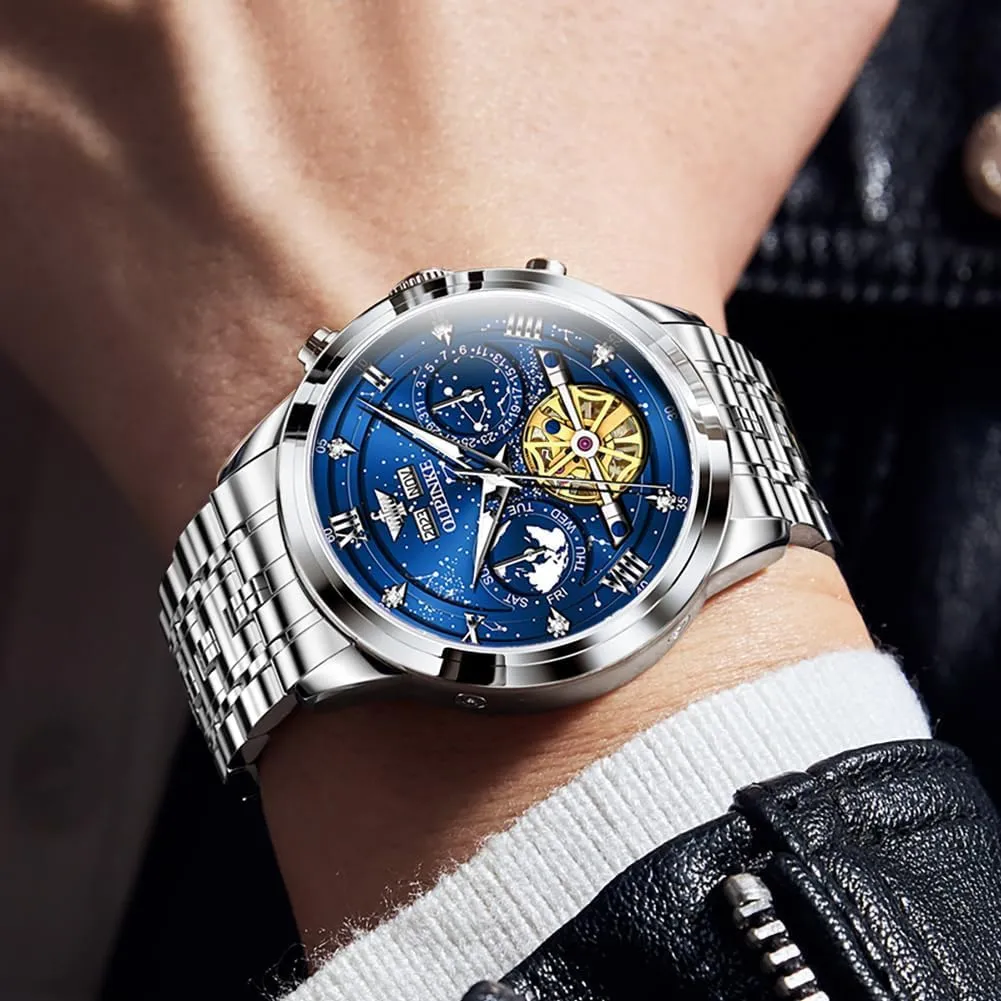 Black Wrist Watch Waterproof Luminous Tungsten Sapphire Crystal OUPINKE Watch swirl hoard for Men Skeleton Self Winding Mechanical Automatic Luxury Dress 