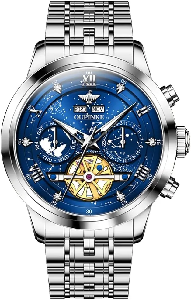 Black Wrist Watch Waterproof Luminous Tungsten Sapphire Crystal OUPINKE Watch swirl hoard for Men Skeleton Self Winding Mechanical Automatic Luxury Dress 