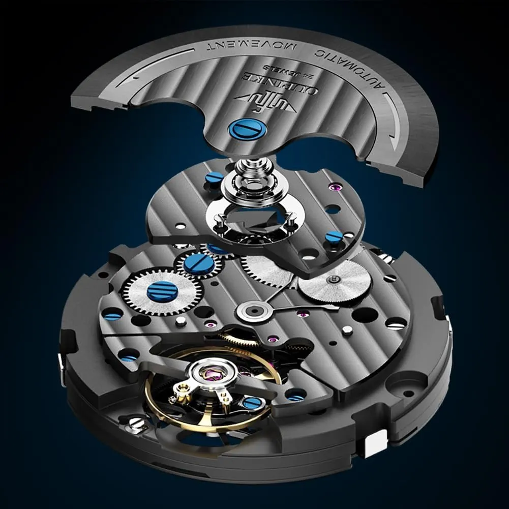 Black Wrist Watch Waterproof Luminous Tungsten Sapphire Crystal OUPINKE Watch swirl hoard for Men Skeleton Self Winding Mechanical Automatic Luxury Dress 