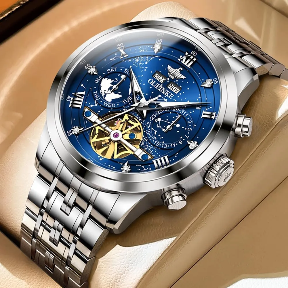 Black Wrist Watch Waterproof Luminous Tungsten Sapphire Crystal OUPINKE Watch swirl hoard for Men Skeleton Self Winding Mechanical Automatic Luxury Dress 