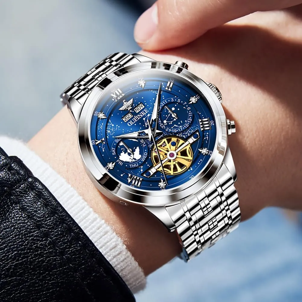 Black Wrist Watch Waterproof Luminous Tungsten Sapphire Crystal OUPINKE Watch swirl hoard for Men Skeleton Self Winding Mechanical Automatic Luxury Dress 