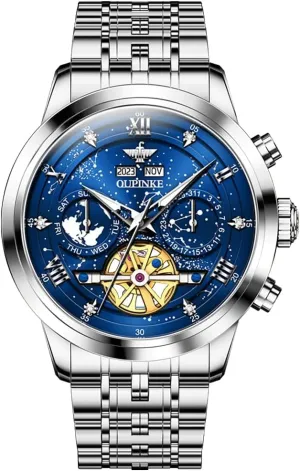 Black Wrist Watch Waterproof Luminous Tungsten Sapphire Crystal OUPINKE Watch swirl hoard for Men Skeleton Self Winding Mechanical Automatic Luxury Dress 