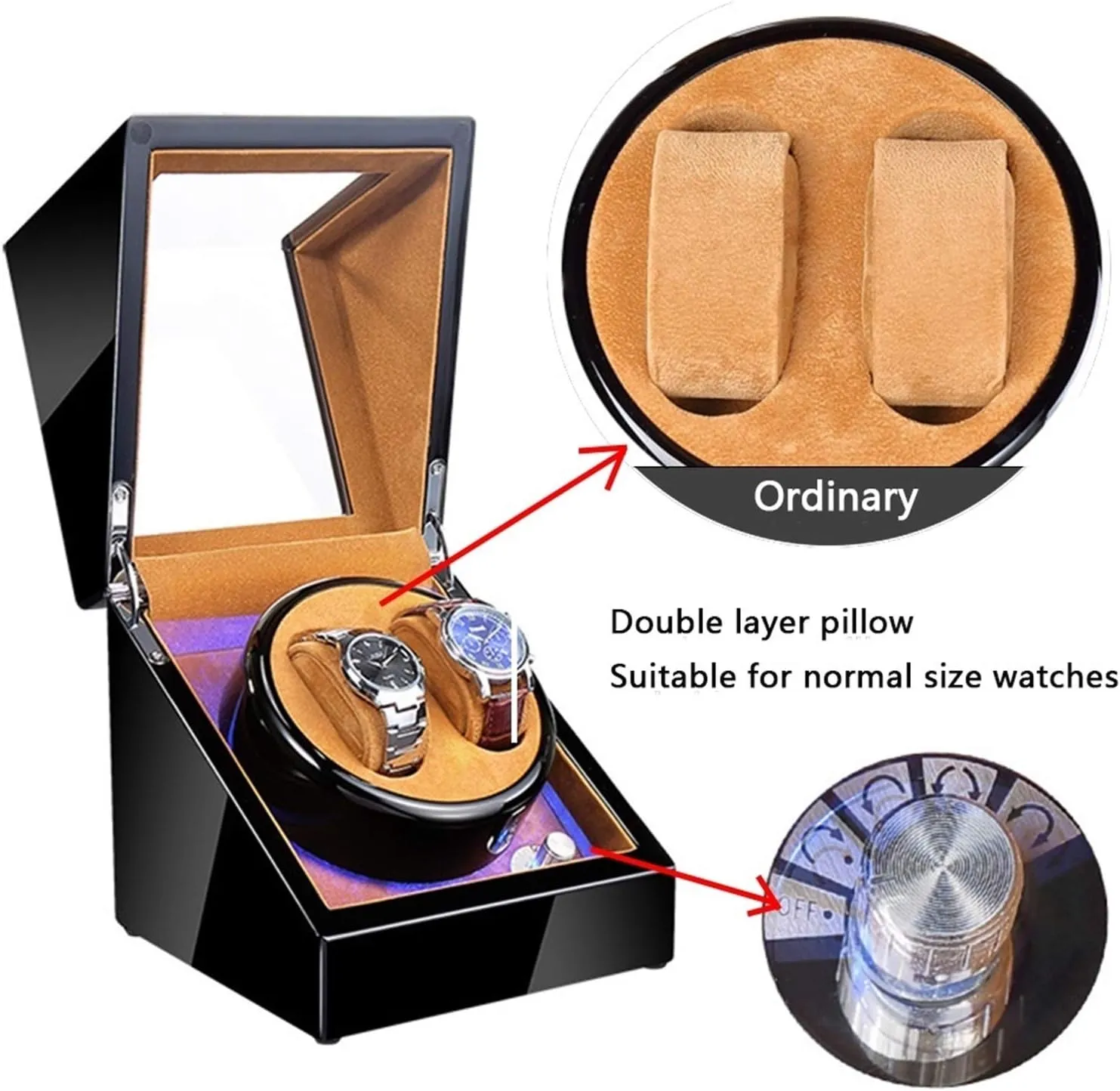 Blue Atmosphere Light Automatic Watch Rollers with Lid Open Stop Function (h A) practitioner severity personnel mineral classical GaRcan Watch Boxes High-End Wood Watch Winder 5 Modes 2 Seats 