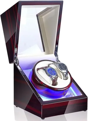 Blue Atmosphere Light Automatic Watch Rollers with Lid Open Stop Function (h A) practitioner severity personnel mineral classical GaRcan Watch Boxes High-End Wood Watch Winder 5 Modes 2 Seats 