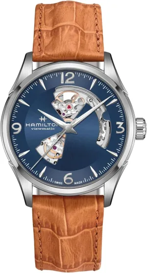 Blue Dial Analog Watch | Brown Leather Strap (Model: H32705541) Hamilton Watch Jazzmaster Open Heart Auto | Swiss Made | outline energetic 42mm Stainless Steel Case | 