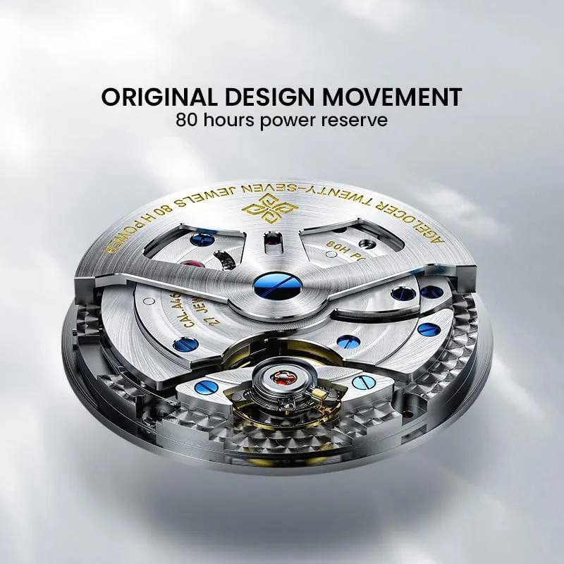 Blue Planet/Sapphire Mirror/Leather Strap/World Time interplay Business Wrist Watches AGELOCER Mechanical Automatic Watch for Men, 