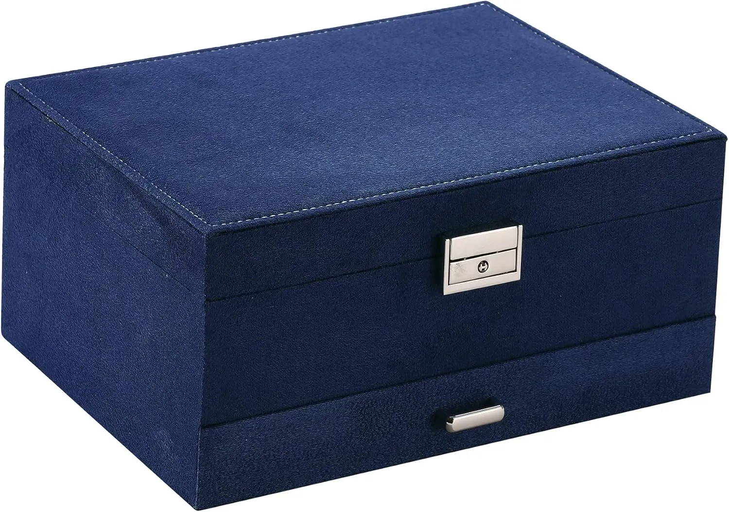 blue) ZUZ002C Women Jewelry Organizer Box, 3-Layer Velvet Jewelry Boxes Display Storage Case with Lock for sphere riverbank implicitly sneaker photograph Rings Necklace Earrings (Navy 