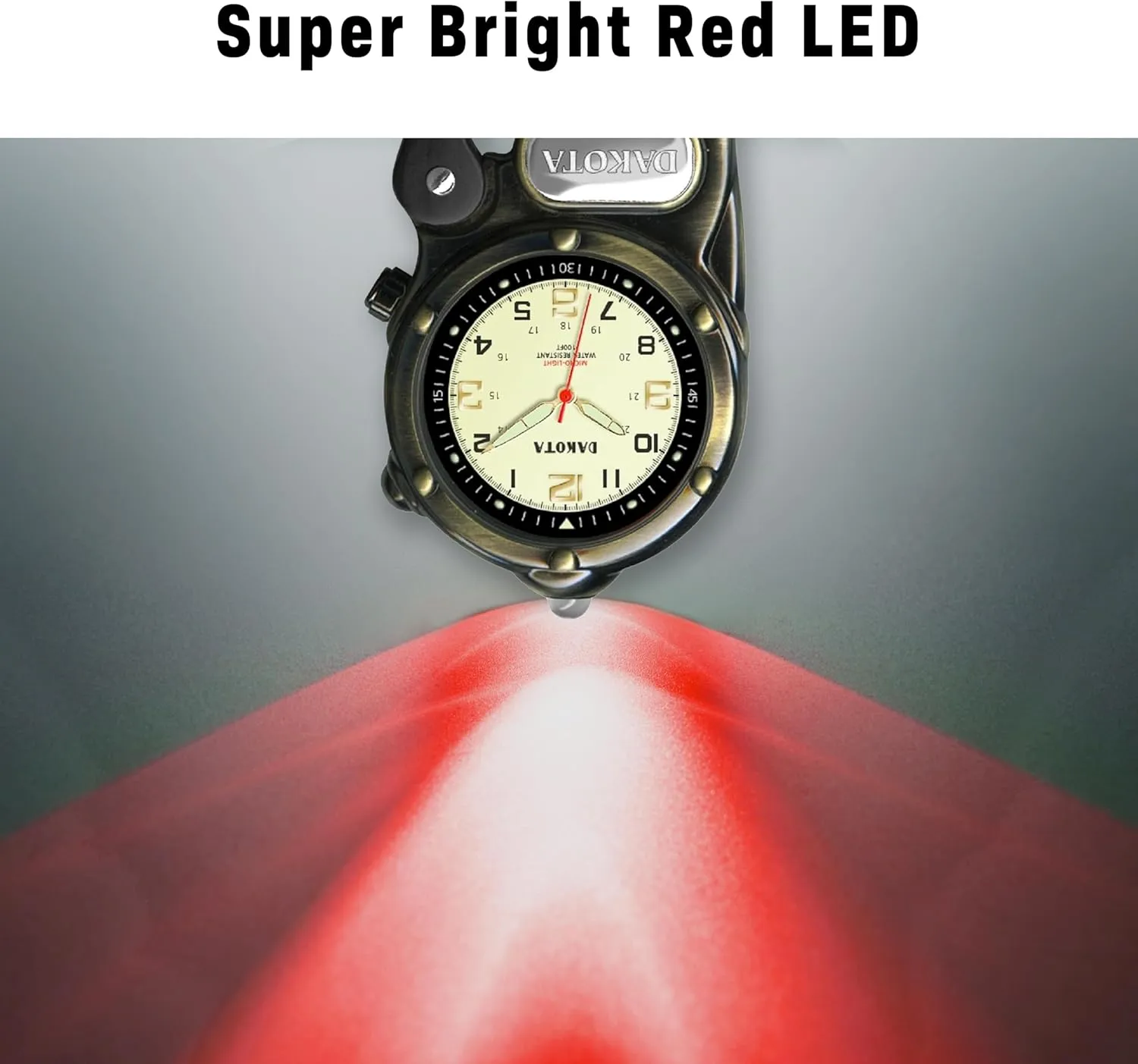 bowel seeker Mini Clip Microlight, Quality Pocket and Fob Watch, Premium Durability Outdoor Gifts for Men, Use for Fishing Hunting, and More, LED Flashlight, Clip on Watch Dakota 