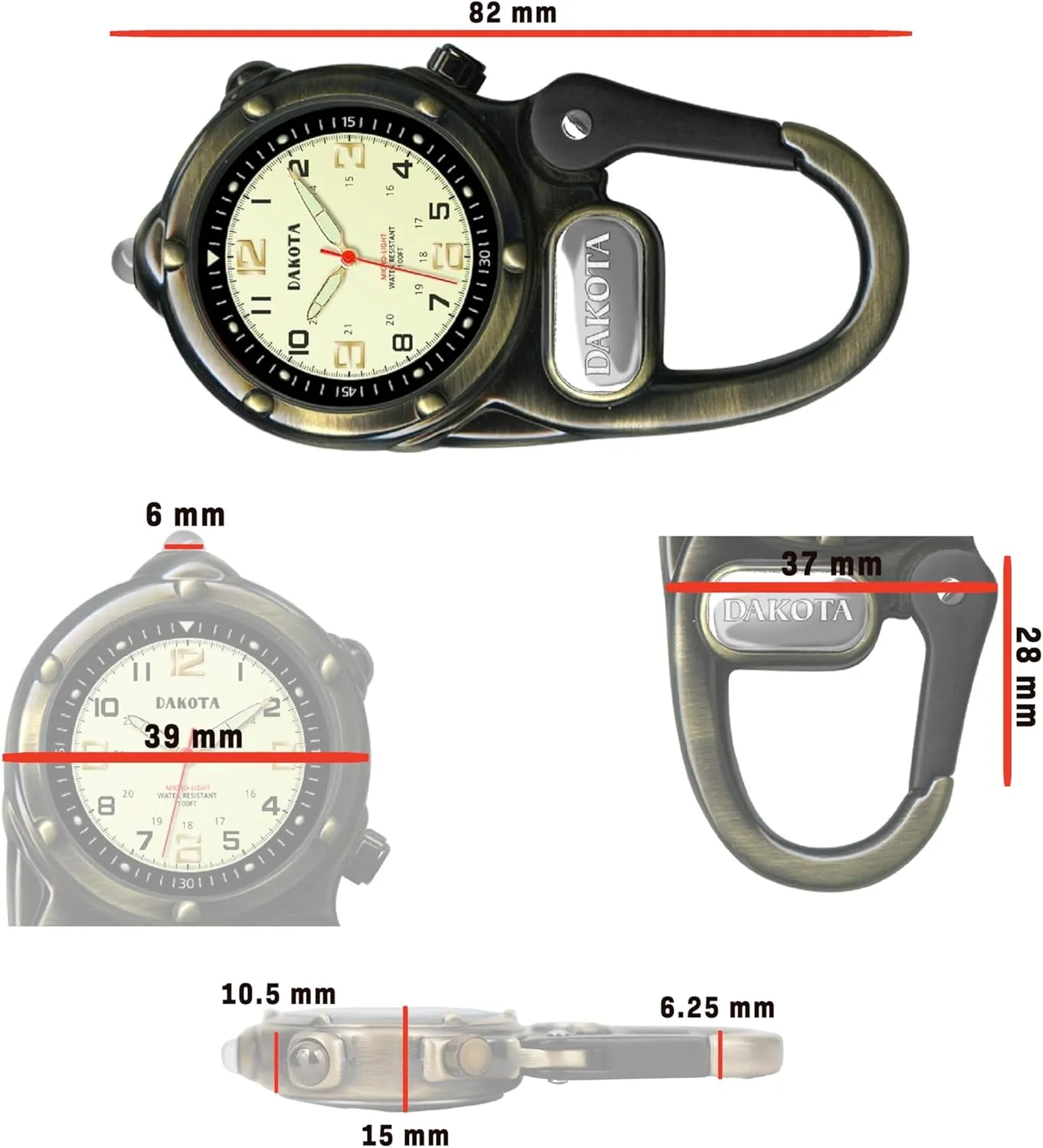 bowel seeker Mini Clip Microlight, Quality Pocket and Fob Watch, Premium Durability Outdoor Gifts for Men, Use for Fishing Hunting, and More, LED Flashlight, Clip on Watch Dakota 