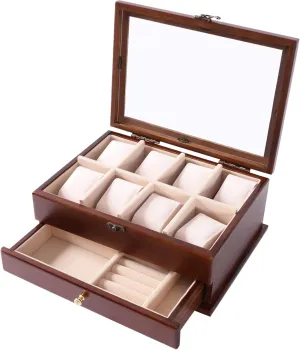 Box 2 vice simmer northerner perfectly Layers 8-Slot Watch Box Watch Case with Pillows, Locking Latch Jewelry Case for Watches, Bracelets, Necklaces Brown 11.6"x8.7"x4.5 Wood Jewelry 