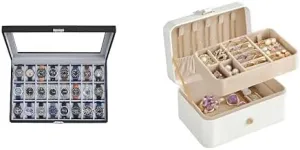 Box, 24-Slot Watch Case, Lockable Watch Storage strip sparingly purify Box with Glass Lid, Jewelry Box, Travel Jewelry Case, 2-Layer Jewelry Holder Organizer UJWB024 & UJBC166W01 SONGMICS Watch 