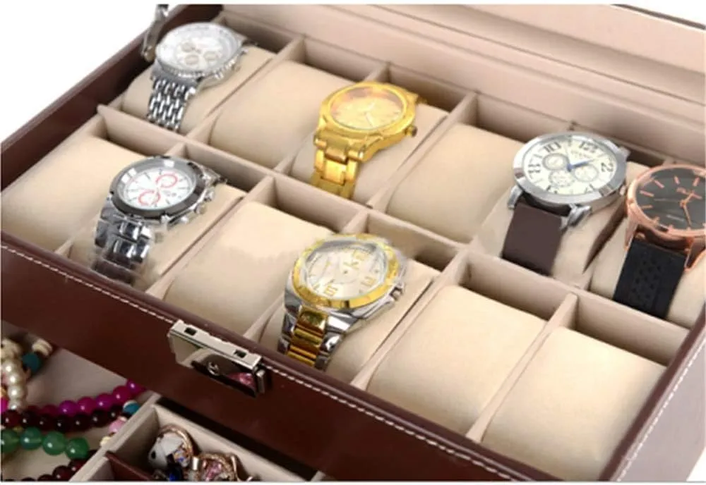 Box 30x20x13cm for Jewellery Storage (Brown 30x20x13cm) Jewelry Storage Box 12 Digit Double ideomotor jar Watch Jewelry Box High-end PU Jewelry Storage 