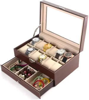 Box 30x20x13cm for Jewellery Storage (Brown 30x20x13cm) Jewelry Storage Box 12 Digit Double ideomotor jar Watch Jewelry Box High-end PU Jewelry Storage 