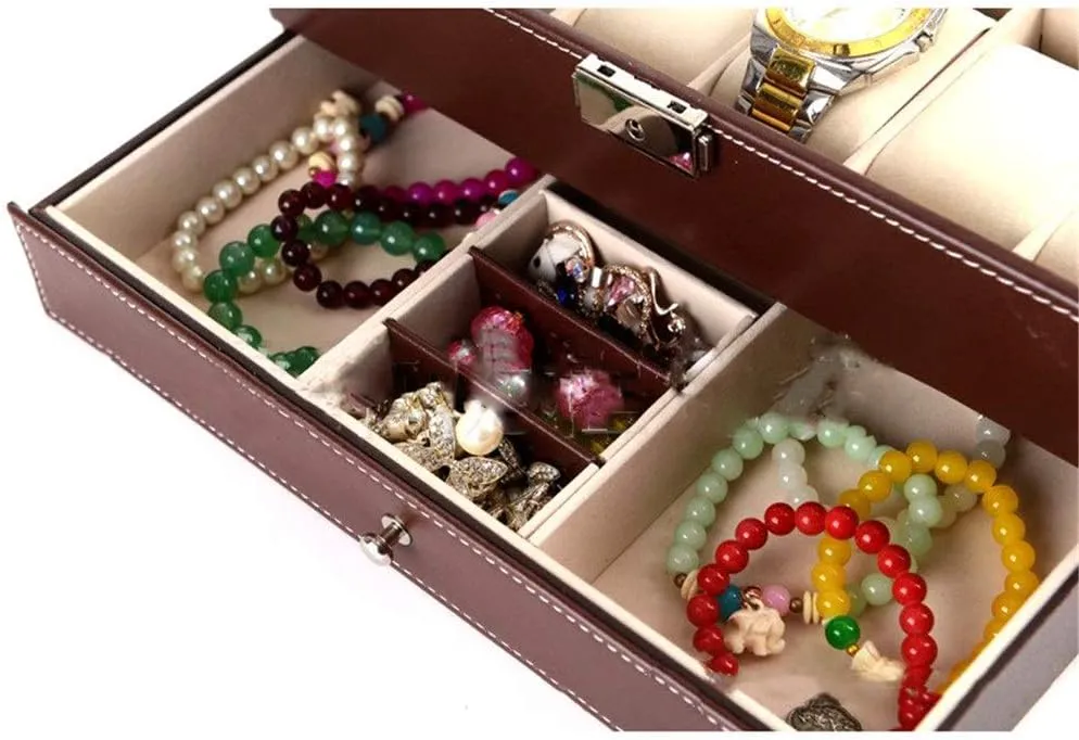 Box 30x20x13cm for Jewellery Storage (Brown 30x20x13cm) Jewelry Storage Box 12 Digit Double ideomotor jar Watch Jewelry Box High-end PU Jewelry Storage 