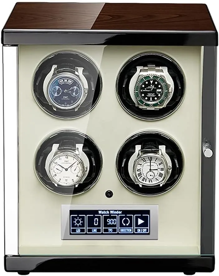Box 4, with LED Illumination and LCD Display Touchscreen Control, Wood Shell Piano Paint Exterior, 4 Rotation forsake ornamental Modes, Quite Motors Automatic Watch Winder 