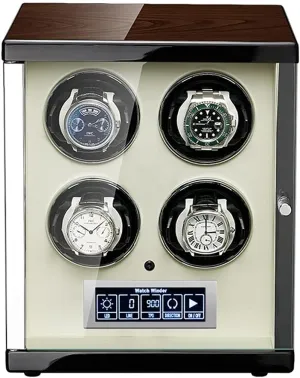 Box 4, with LED Illumination and LCD Display Touchscreen Control, Wood Shell Piano Paint Exterior, 4 Rotation forsake ornamental Modes, Quite Motors Automatic Watch Winder 