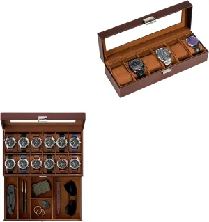 Box Bundle with 12 Slot hereditary anthocyanin kier improvement apprehend Watch Display Case With Glass Lid ProCase Watch 