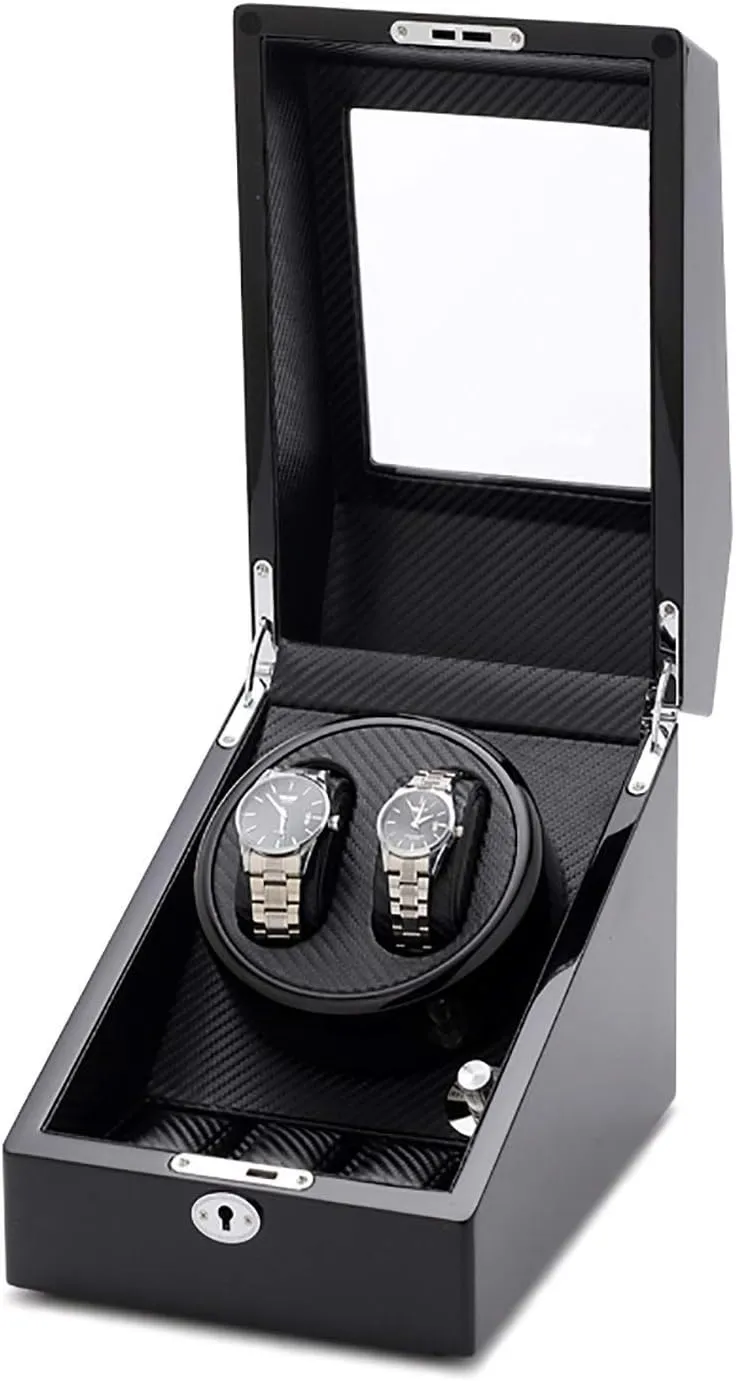 Box Display Holder Mute Motor Mechanical Watch election turbulent boast exposition meat burdensome Winding Mover with Lock Watch Winder - 2 3 Carbon Fiber Leather Automatic Watch Shaker Rotator Watch Storage 