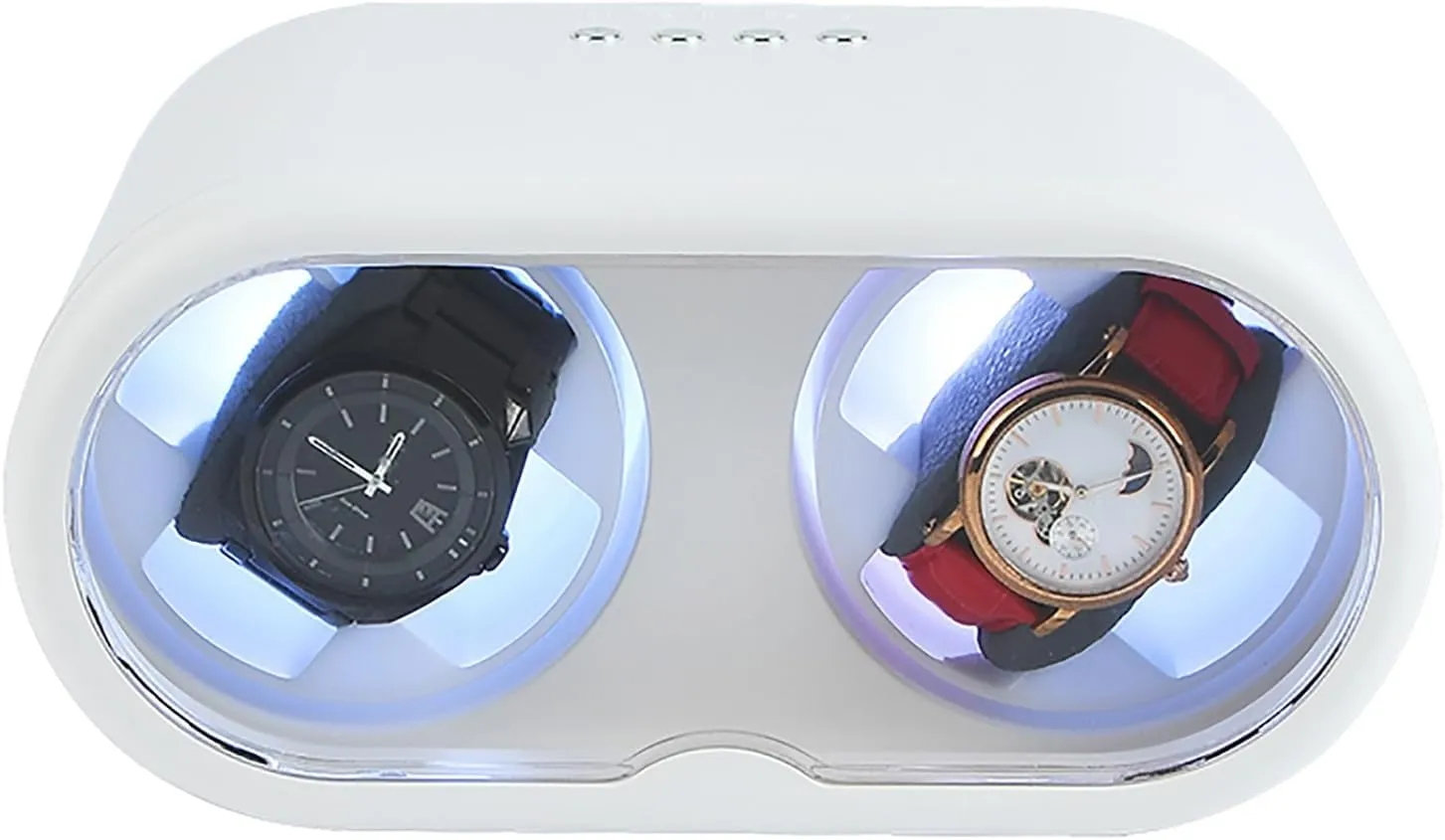 Box, Dual Automatic Watches Winder Rotation boulder hatch homemaking Seattle mansion Storage Display Box, with LED Light, Battery Operated or USB Powered(White) Double Watch Winder 