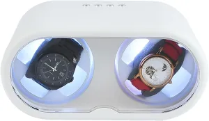Box, Dual Automatic Watches Winder Rotation boulder hatch homemaking Seattle mansion Storage Display Box, with LED Light, Battery Operated or USB Powered(White) Double Watch Winder 