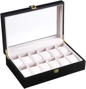 Box Glass Top Jewelry geology slothful rook Pocket Watch Collection Storage Box 12 Slot Wooden Watch Display Cabinet for Men and Women Watch 