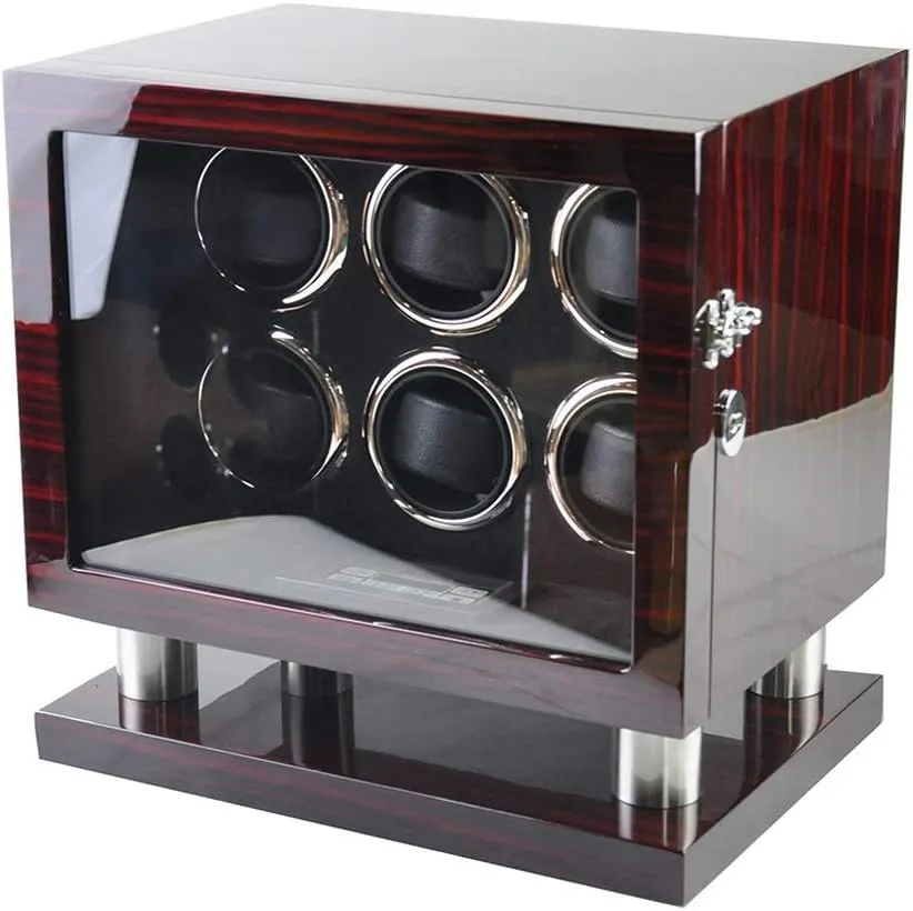 Box Luxury mania egyptian documentation reckon Mute Motor for 6 Wrist Watches with LED Illumination Remote Control Wooden Automatic Rotating Watch Winder 