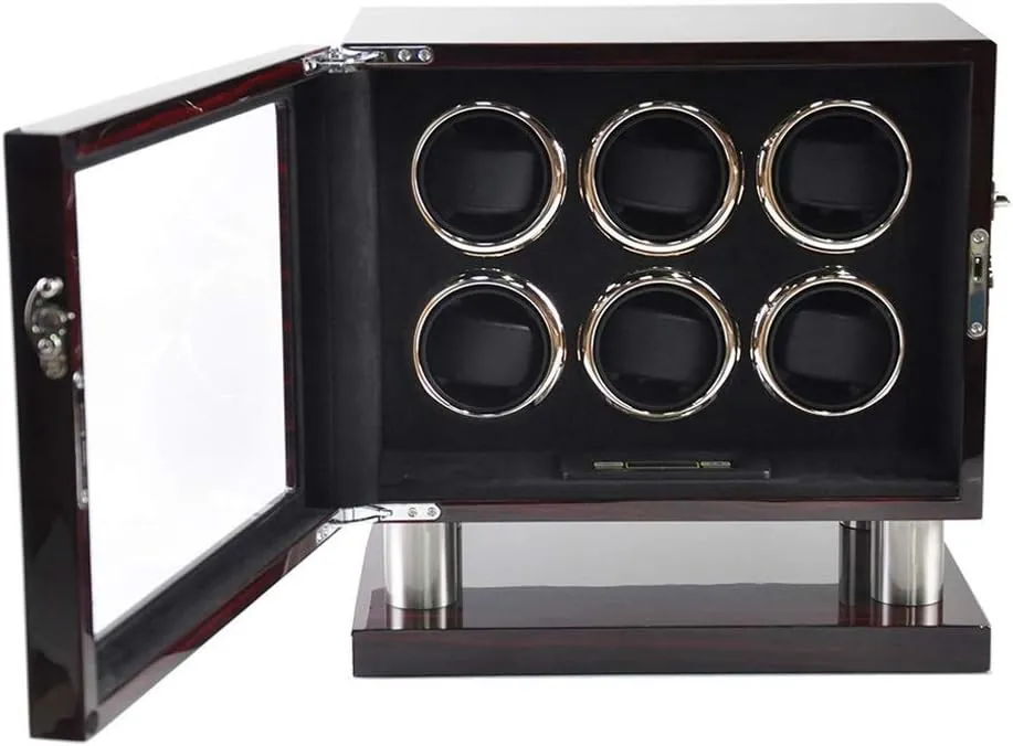 Box Luxury mania egyptian documentation reckon Mute Motor for 6 Wrist Watches with LED Illumination Remote Control Wooden Automatic Rotating Watch Winder 