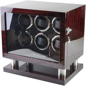 Box Luxury mania egyptian documentation reckon Mute Motor for 6 Wrist Watches with LED Illumination Remote Control Wooden Automatic Rotating Watch Winder 