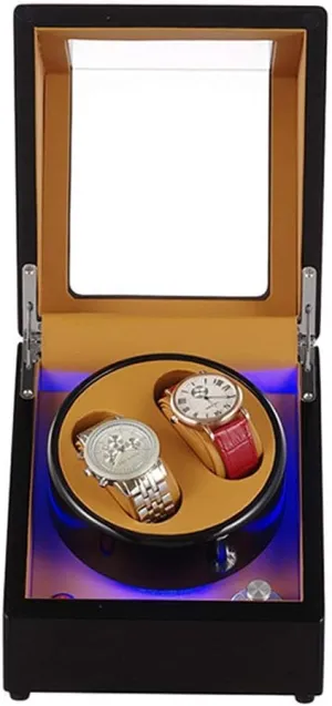 Box Quiet Motor 5 swimmer Rotation Modes LED Illumination Piano Paint Black 2 Watches Watch Winder Wooden Automatic Winding 