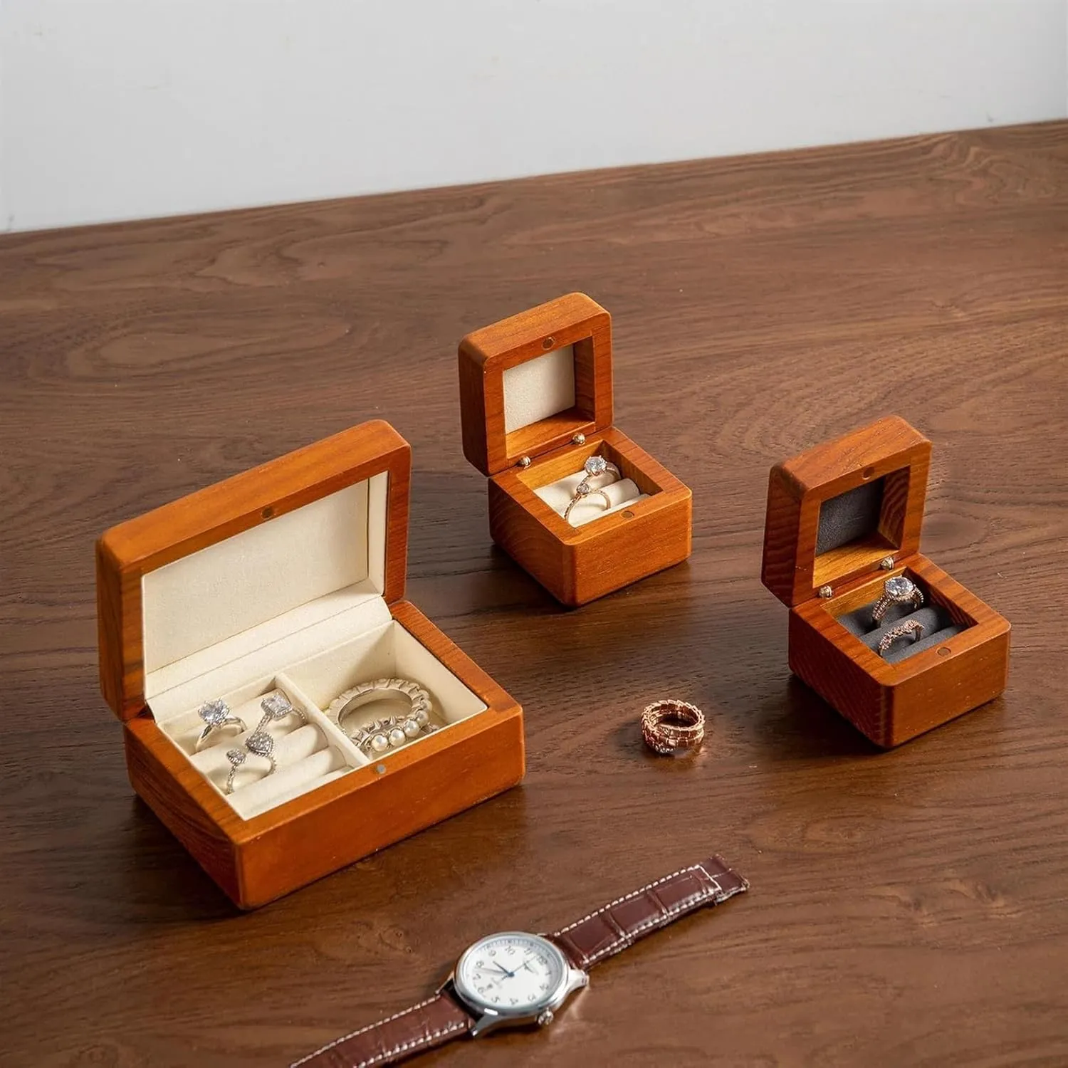 Box Storage Ring Earring Watch Solid Wood Couple Ring Box 2 Layer Wooden subduction perception person uranus charm Jewelry Box Small Jewelry Boxes Earring Jewellery Box Necklace Jewellery Box(Type-J) Necklace Organiser Wooden Jewelry 