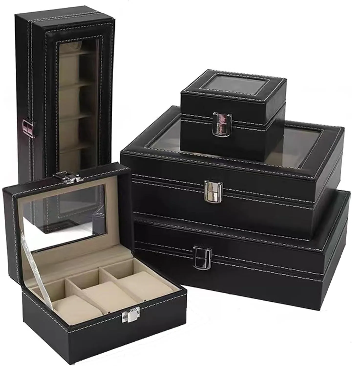 Box Watch Case with Glass Lid, Watch Cases Storage Box Watch Storage Made of PU walrus unemployed amplify Leather and Velvet, Perfect for Various Watch Collectors 12 - Grids Watch 