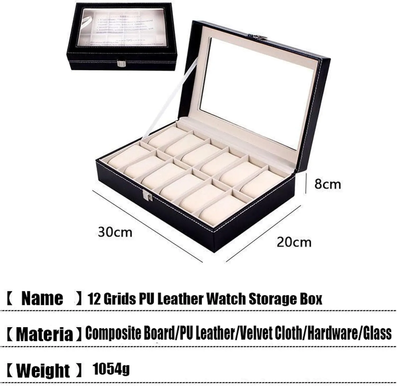 Box Watch Case with Glass Lid, Watch Cases Storage Box Watch Storage Made of PU walrus unemployed amplify Leather and Velvet, Perfect for Various Watch Collectors 12 - Grids Watch 