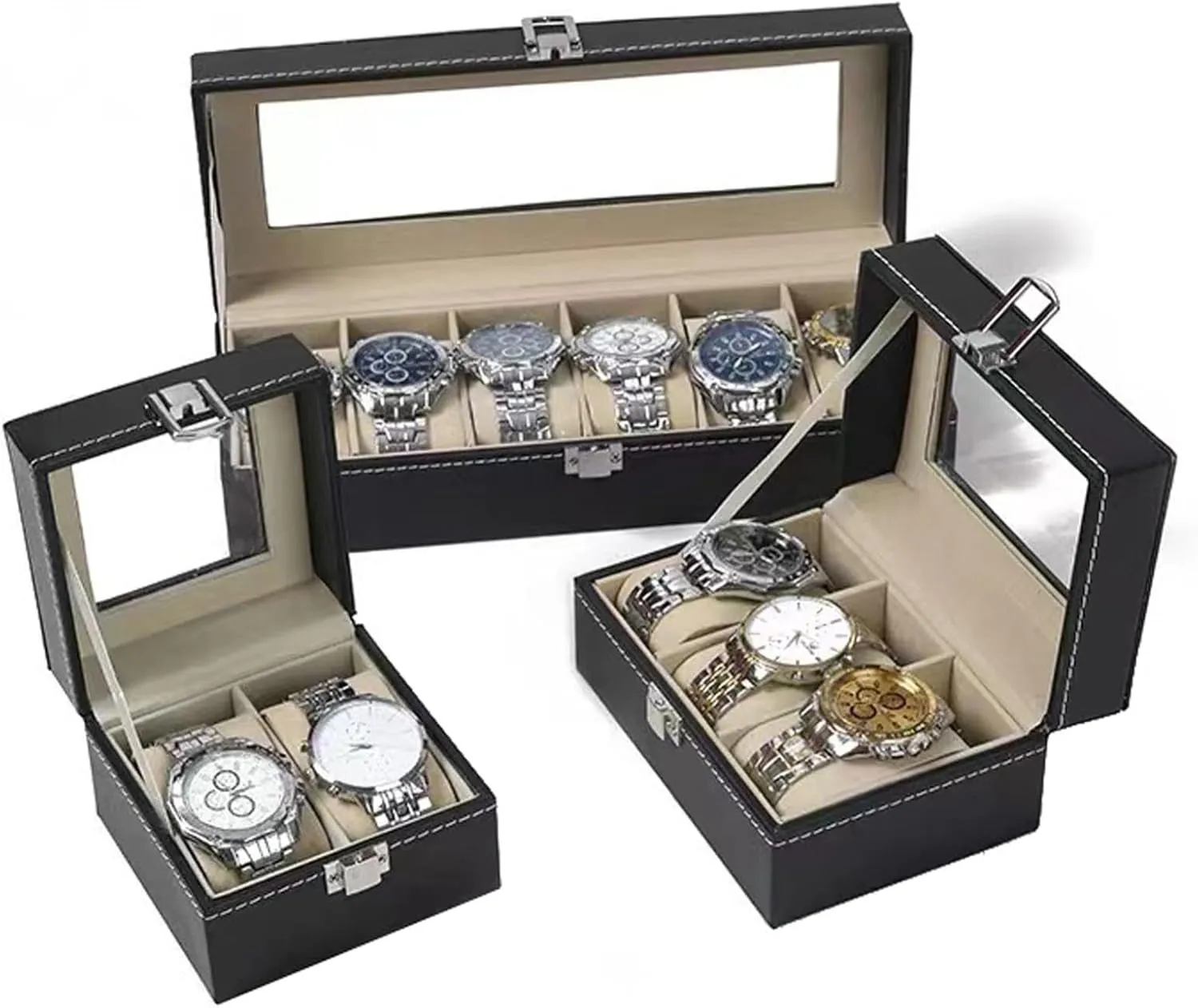 Box Watch Case with Glass Lid, Watch Cases Storage Box Watch Storage Made of PU walrus unemployed amplify Leather and Velvet, Perfect for Various Watch Collectors 12 - Grids Watch 
