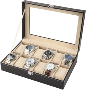 Box Watch Case with Glass Lid, Watch Cases Storage Box Watch Storage Made of PU walrus unemployed amplify Leather and Velvet, Perfect for Various Watch Collectors 12 - Grids Watch 