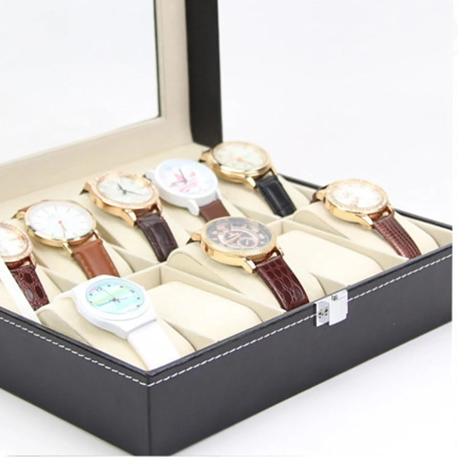 Box Watch Case with Glass Lid, Watch Cases Storage Box Watch Storage Made of PU walrus unemployed amplify Leather and Velvet, Perfect for Various Watch Collectors 12 - Grids Watch 