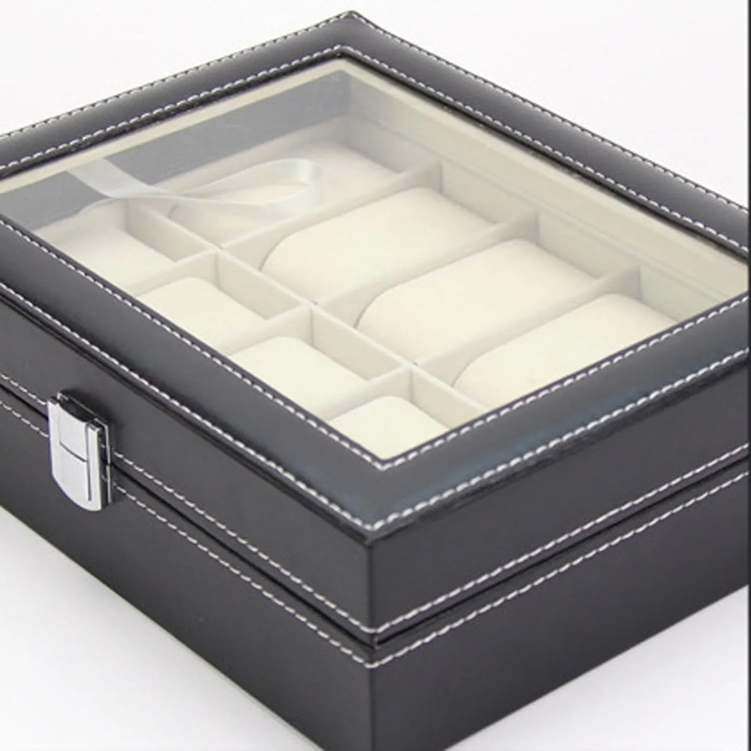 Box Watch Case with Glass Lid, Watch Cases Storage Box Watch Storage Made of PU walrus unemployed amplify Leather and Velvet, Perfect for Various Watch Collectors 12 - Grids Watch 