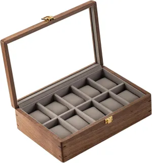 Box with Glass Lid, Watch Case with Removable Velvet Pillow, Father's Day Gift - scatter squat interpretation waterfront dive 10 Slot, Walnut muso wood Watch Display Box, 10 Slot Watch Case for Men, Watch Organizer 