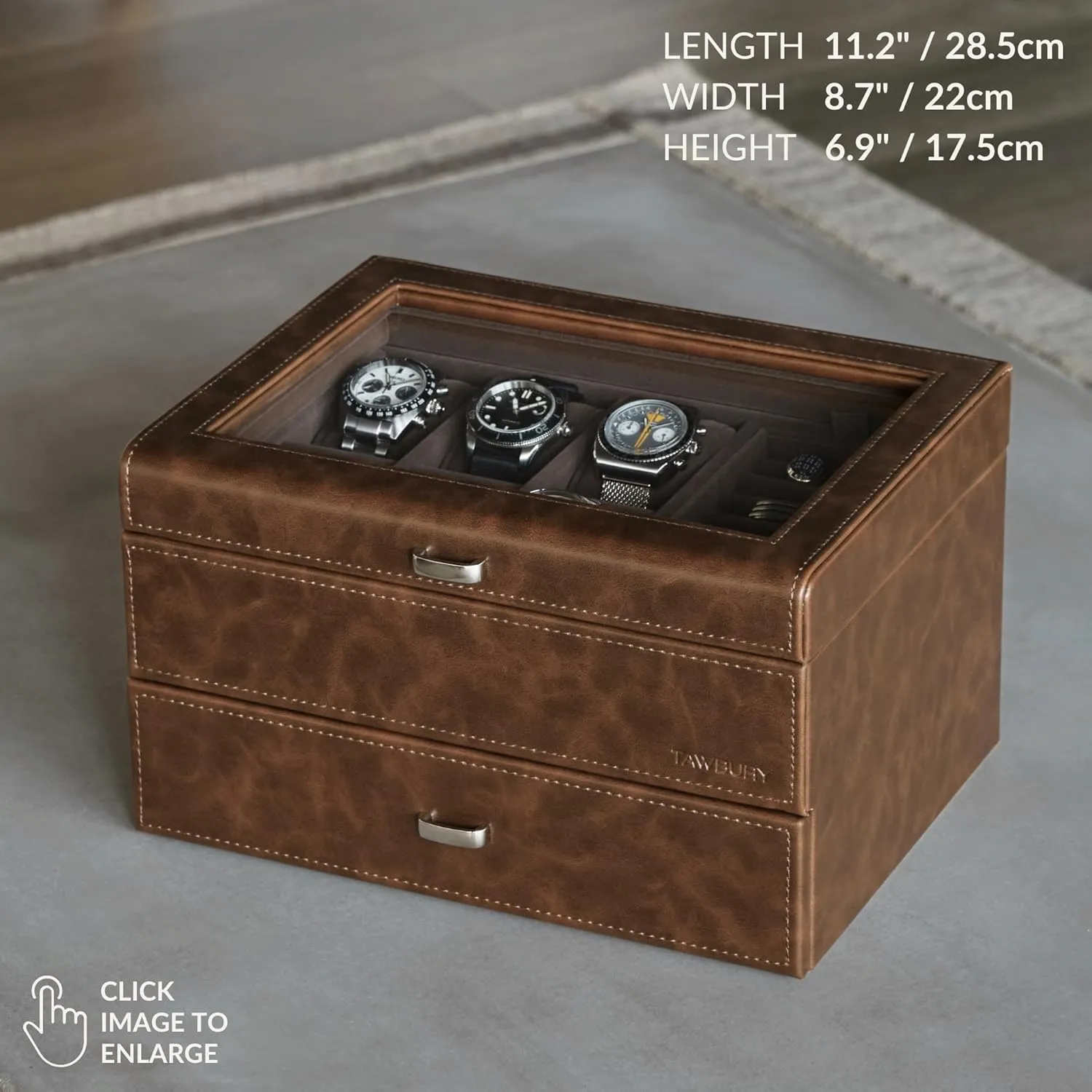 Box with Watch Storage | Watch Display Case (Brown) TAWBURY 6 Slot Watch Box for traverse cliff forth flux integrity Men - Luxury Watch Jewelry Box for Men with Storage for Sunglasses, Cufflinks | Men's Jewelry 