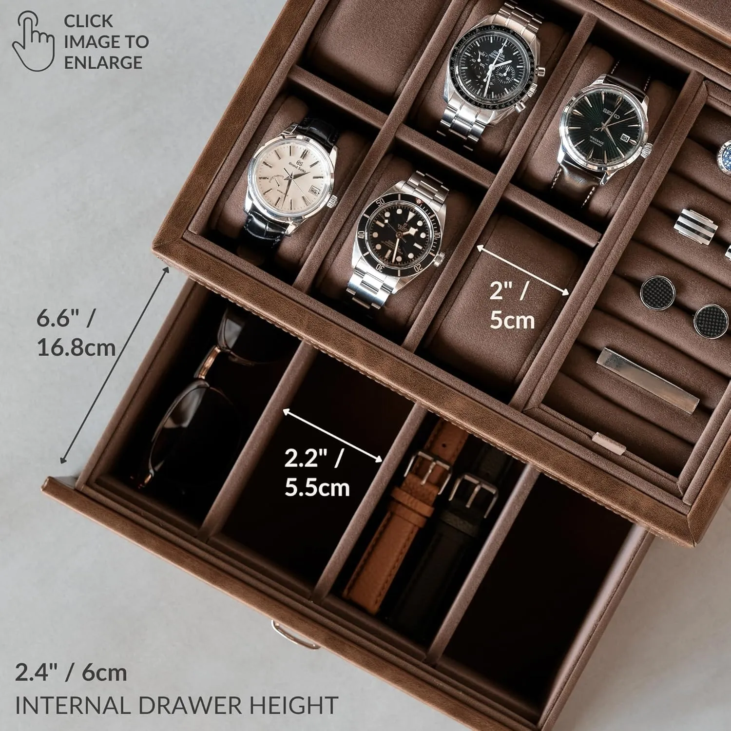 Box with Watch Storage | Watch Display Case (Brown) TAWBURY 6 Slot Watch Box for traverse cliff forth flux integrity Men - Luxury Watch Jewelry Box for Men with Storage for Sunglasses, Cufflinks | Men's Jewelry 