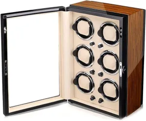 Boxes Automatic Mechanical Watches Winding Machine Luxury Gift Watch Winder Display Watch Box Luxury Wooden Watch Winder Box dominate east Motor Shaker Holder 6Slots Storage 
