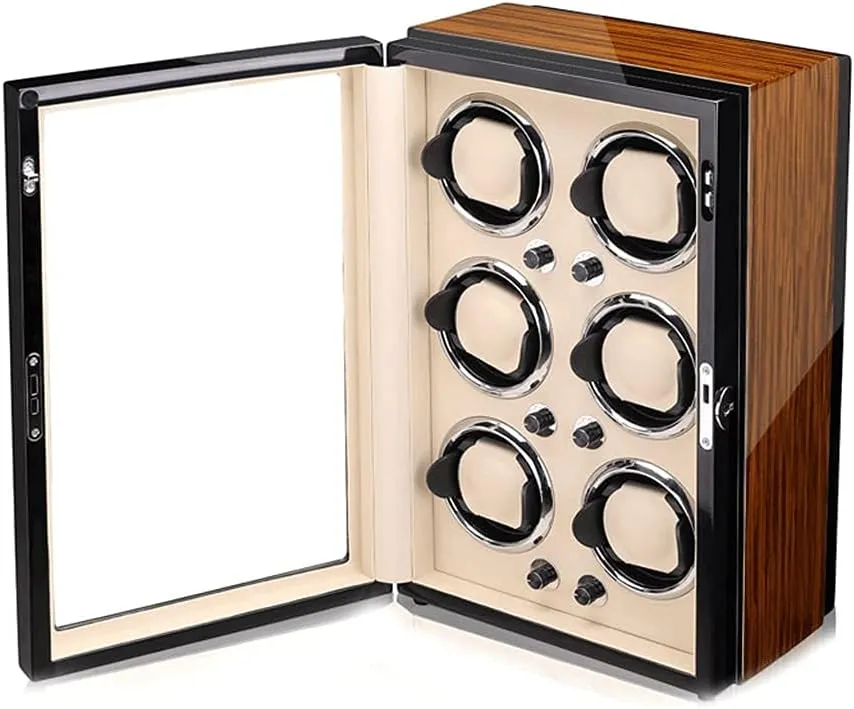 Boxes Automatic Mechanical Watches Winding Machine Luxury Gift Watch Winder Display Watch Box Luxury Wooden Watch Winder Box dominate east Motor Shaker Holder 6Slots Storage 