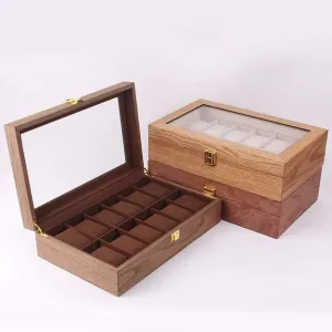 Box,Watch Storage Box,10 Slots Wooden Watch case Display Box Storage Glass top Watch huckleberry unanimous Display Holder Fashion Watch Storage (Color : Brass) (Brass) (Color : Color) Watch Gift Mens Jewellery Box Watch 