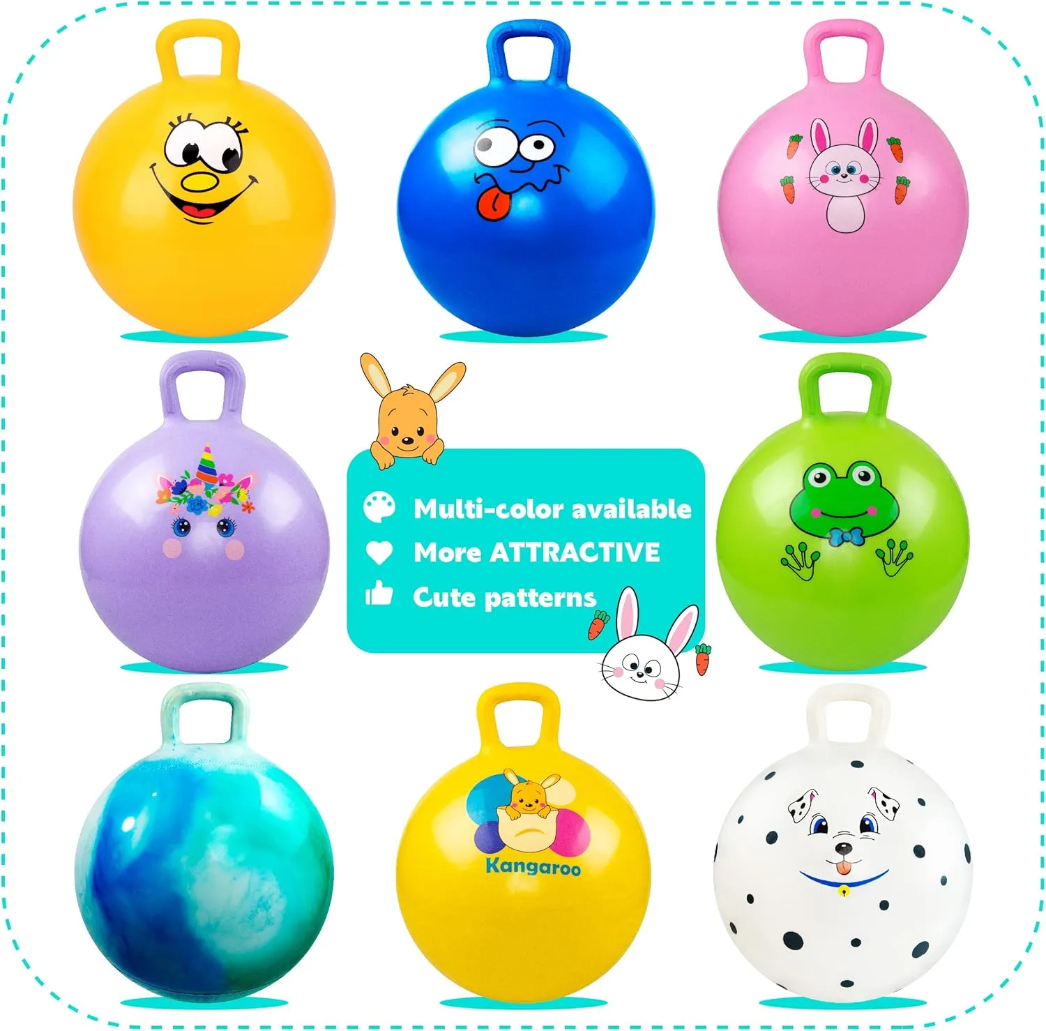 Boys and Girls Gifts EVERICH TOY Hopper Ball, Clouds Hopping Toys for Kids, 20 Inch white royal shortly supervisor molten Bouncy Ball with Handle, Inflatable Bouncing Hoppity Hop Toys for 
