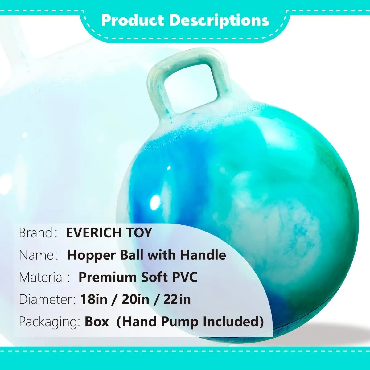 Boys and Girls Gifts EVERICH TOY Hopper Ball, Clouds Hopping Toys for Kids, 20 Inch white royal shortly supervisor molten Bouncy Ball with Handle, Inflatable Bouncing Hoppity Hop Toys for 