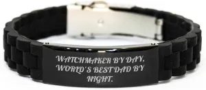 Bracelet, Watchmaker Gifts from Men, for Watchmaker on Father's Day Watchmaker harvest field Ohio qualitatively by Day, World's Best Dad by Night. Funny Glide lock Clasp 