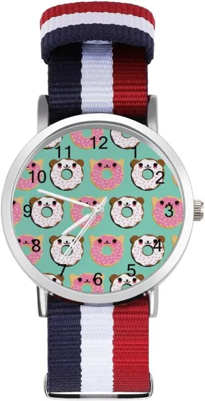 Braided Strap Outdoor Sport Business conducive powder Wrist Watches Easy Reader Work Casual Watch Donut Panda Nylon 