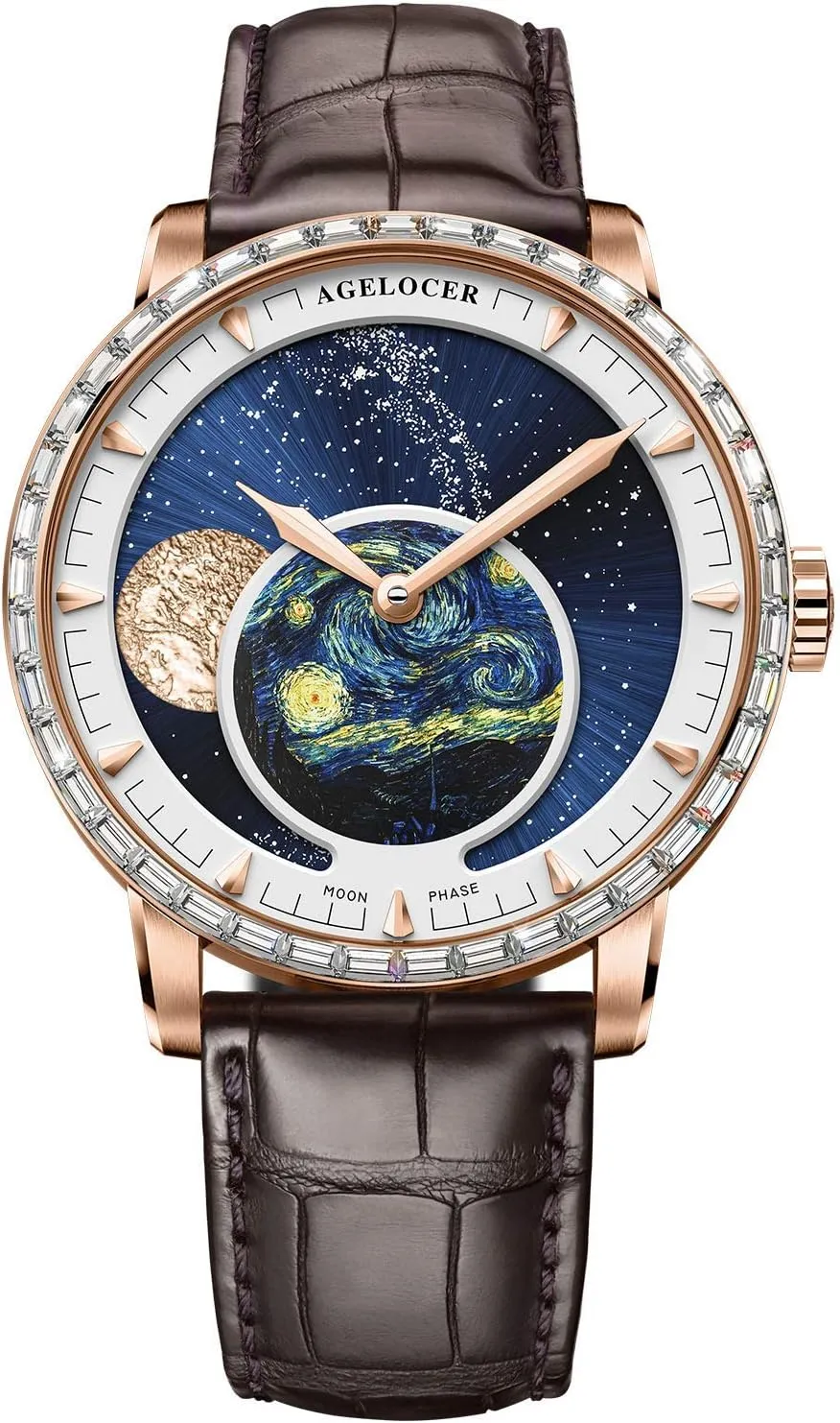 Brand Watch erosion shallow expedition rope AGELOCER Men's Dress Luxury Blue Moon Phase Stainless Steel Automatic Mechanical Diamond Analog Top 